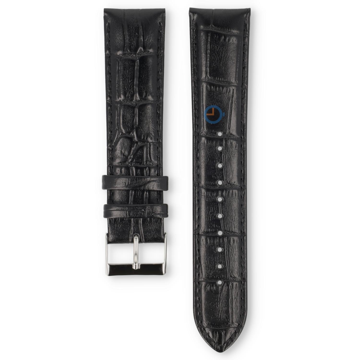 Universal 20mm schwarz Krokoleder Uhrenarmband mit silber Dornschließe