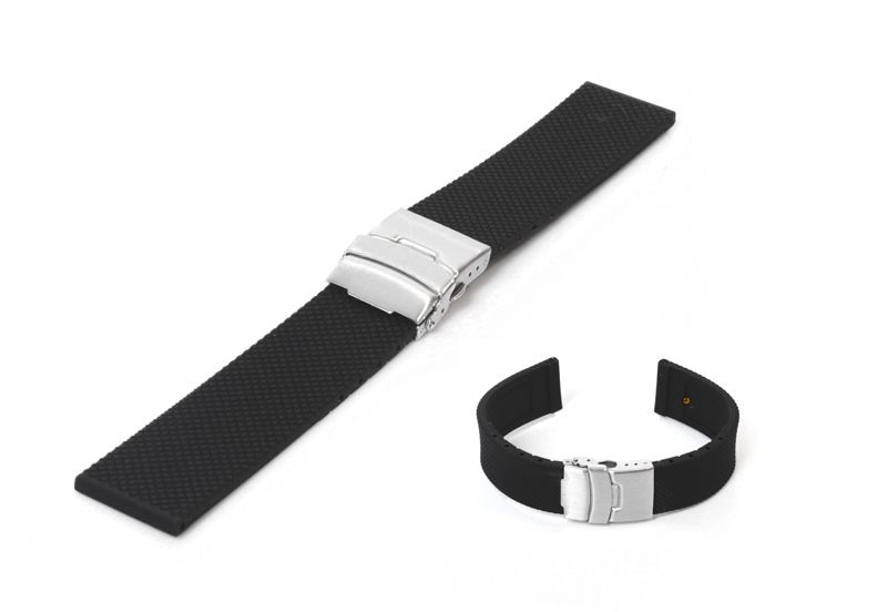 Uhrenarmband 24mm Schwarz Kautschuk mit Faltschließe