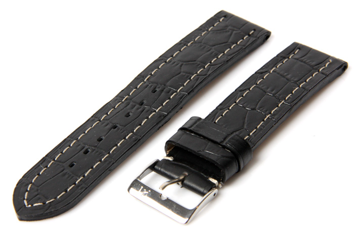 Uhrenarmband 18mm Schwarz Leder mit Kroko-Druck