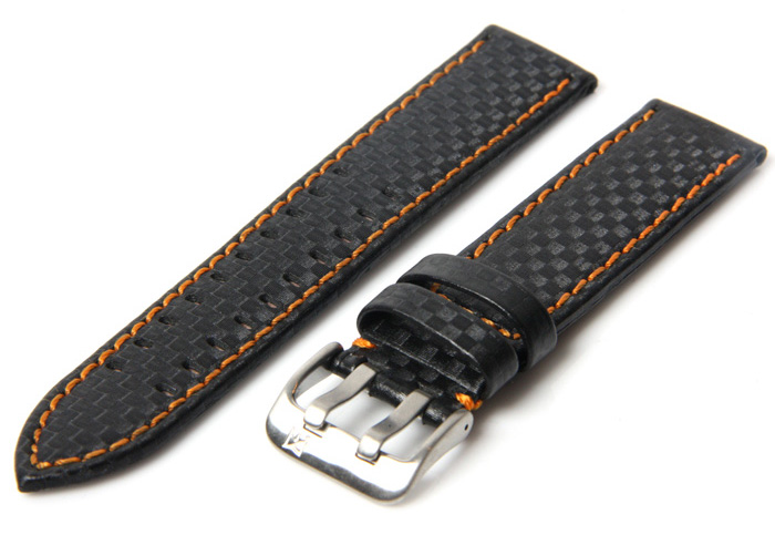 Uhrenarmband 18mm Schwarz Leder mit Pigmentdruck