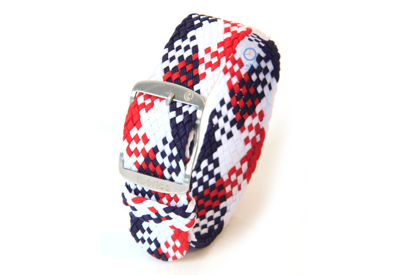 Perlon Uhrenarmband 22mm weiß - blau - rot