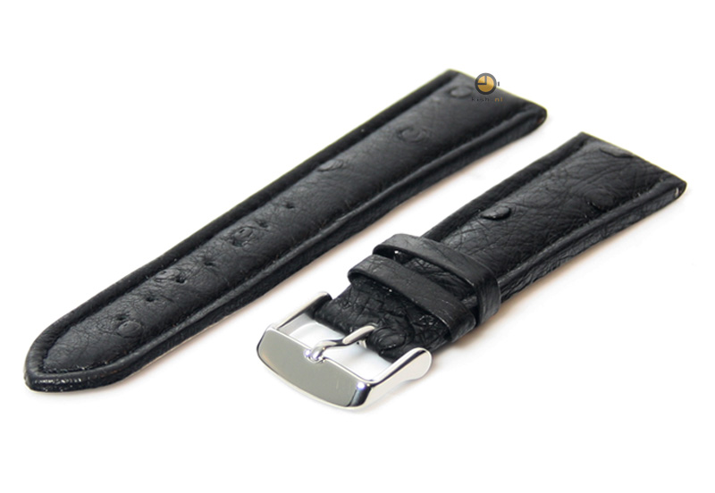 Uhrenarmband 20mm Schwarz Leder mit Straußendruck