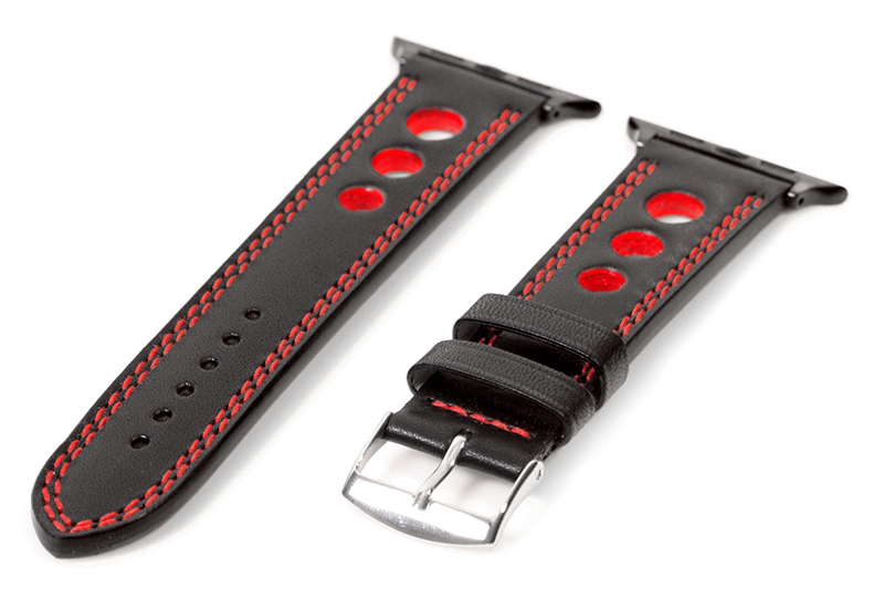 Apple Uhrenarmband Racing schwarz mit roten Nähten - 44/45/46/49mm