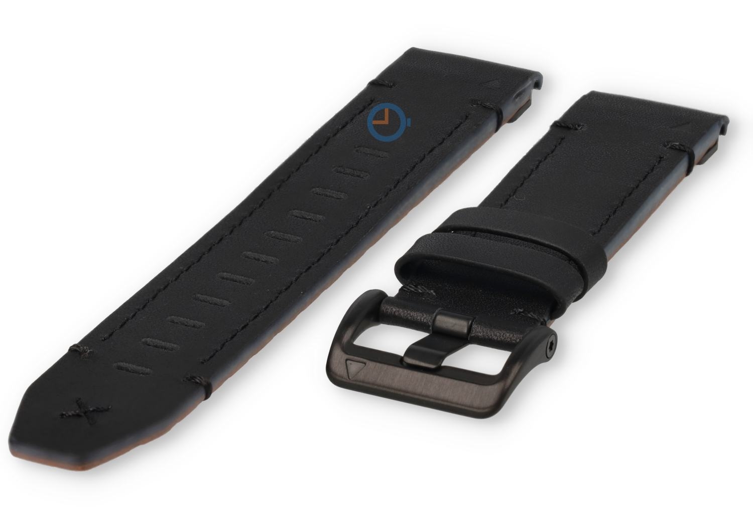 Premium Leder Band für Garmin Approach S70 - 47mm - schwarz/schwarz