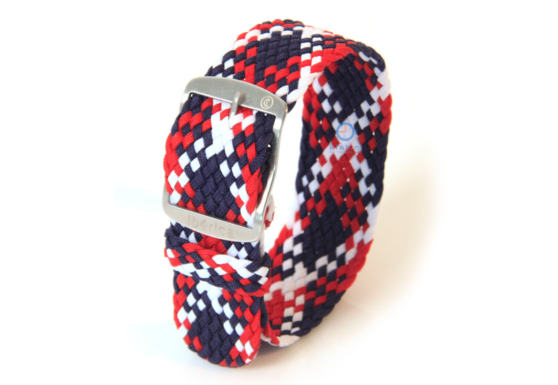 Perlon Uhrenarmband 20mm rot - weiß - blau