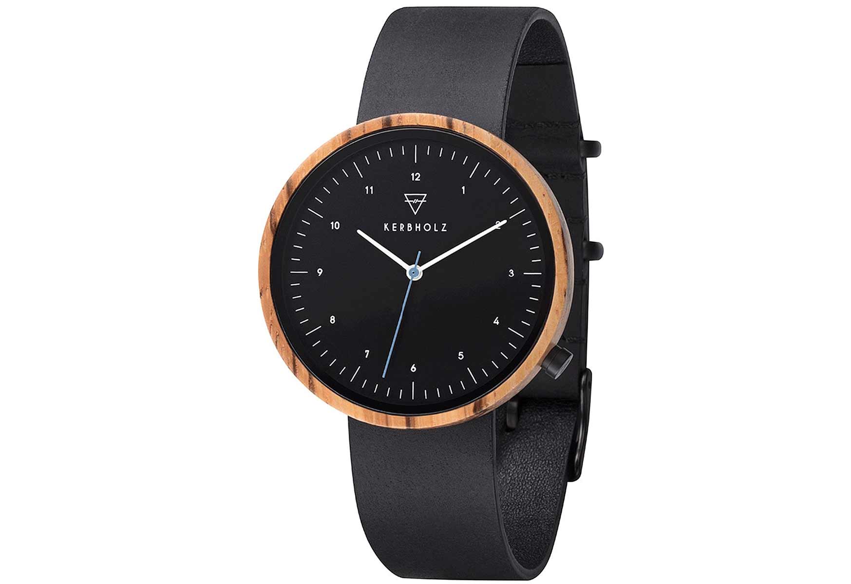 Kerbholz Uhrenarmband Heinrich Black But Colourful Zebranowood