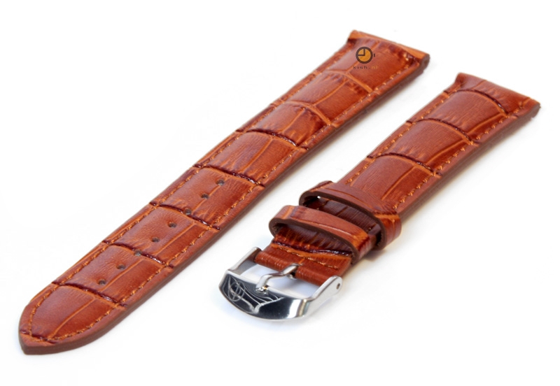 XL Uhrenarmband 16mm Hellbraun Leder mit Kroko - Druck