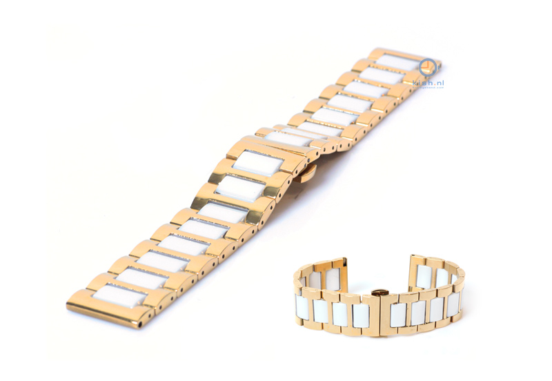 Uhrenarmband 22mm gold/weiß Stahl