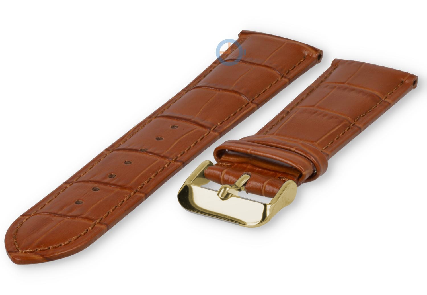 Uhrenarmband 23mm - Kroko Leder - cognacbraun - gold