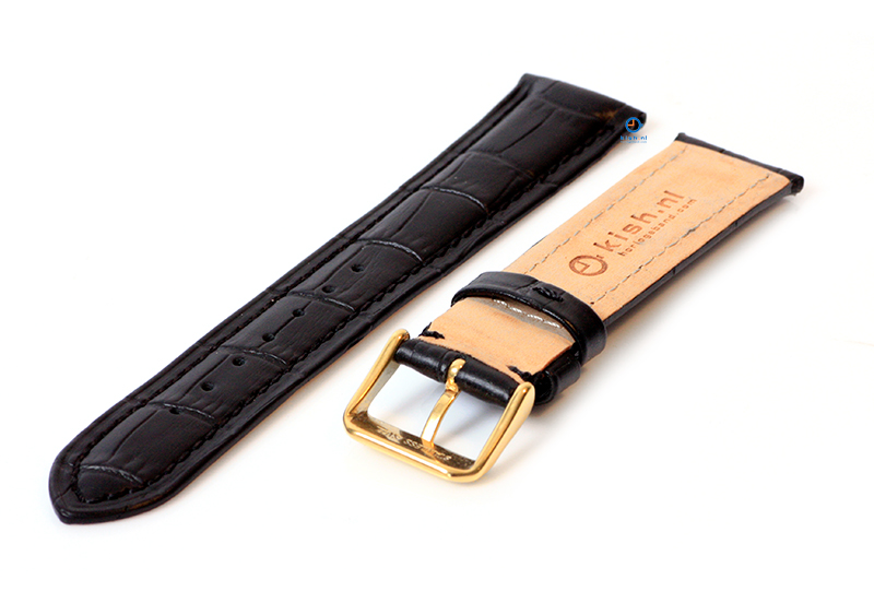 Luxe Edox Uhrenarmband schwarz leder - gold - 18mm