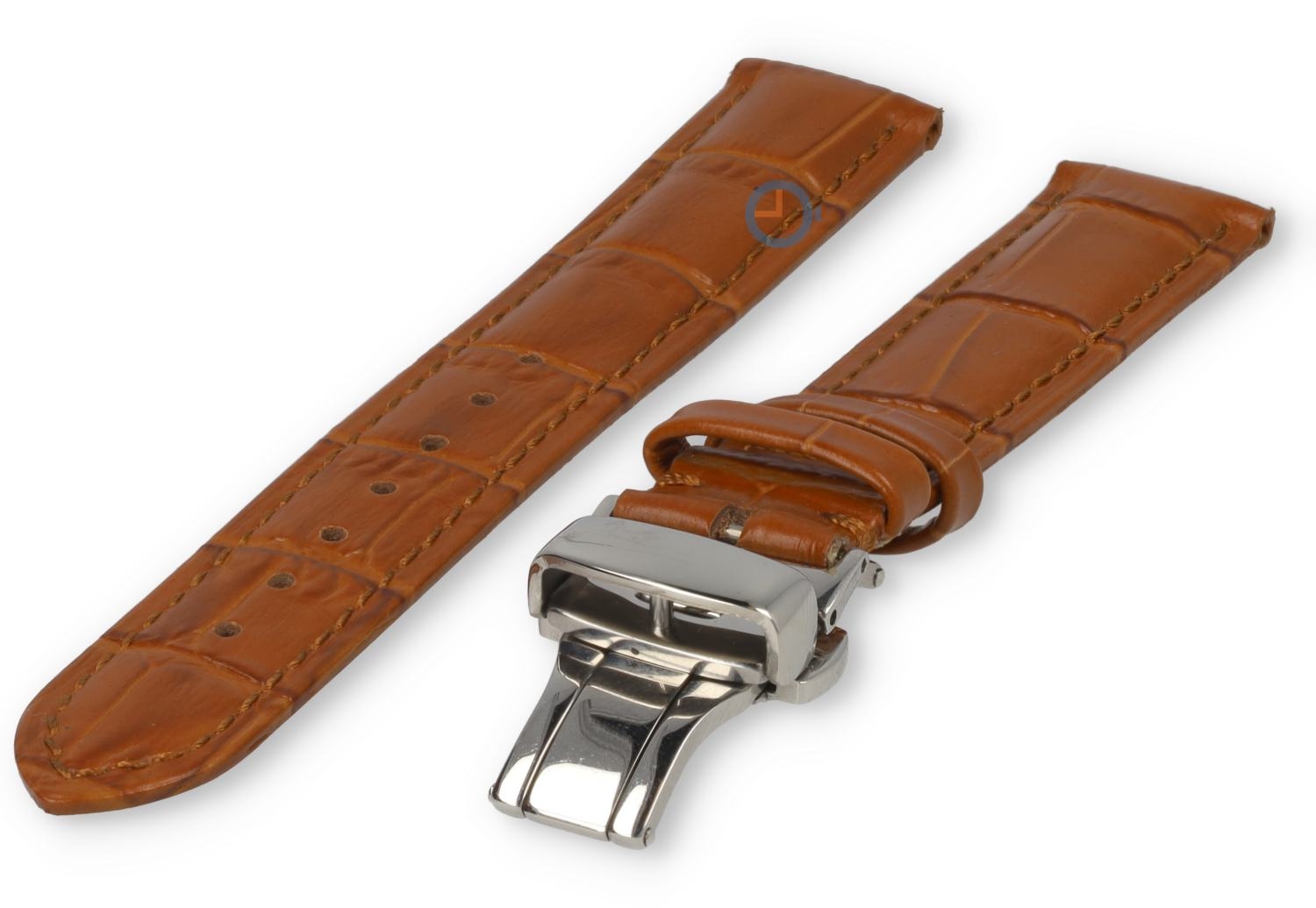 17mm Uhrenarmband Krokoleder mit Schmitterlingsfaltschließe - cognacbraun