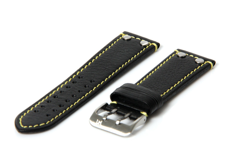Uhrenarmband 22mm Schwarz/Gelb Leder