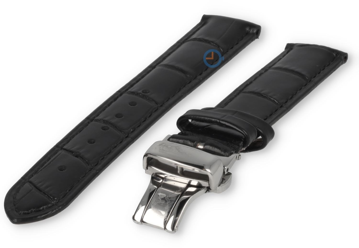 17mm Uhrenarmband Krokoleder mit SchmitterlingsfaltschlieÃŸe - schwarz