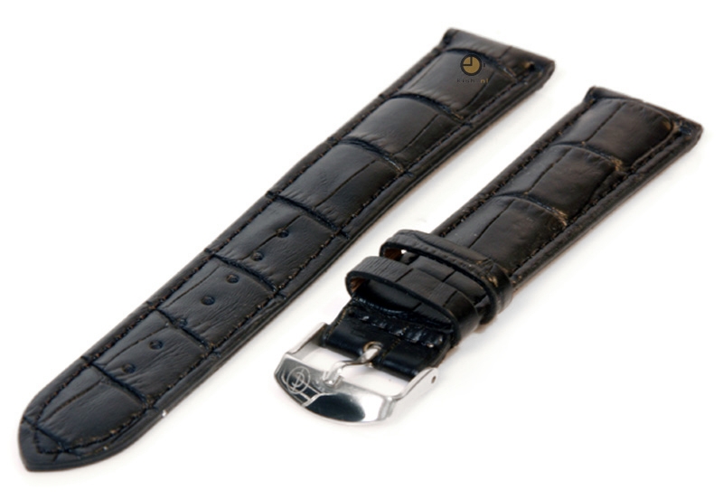 XL Uhrenarmband 16mm Schwarz Leder mit Kroko - Druck