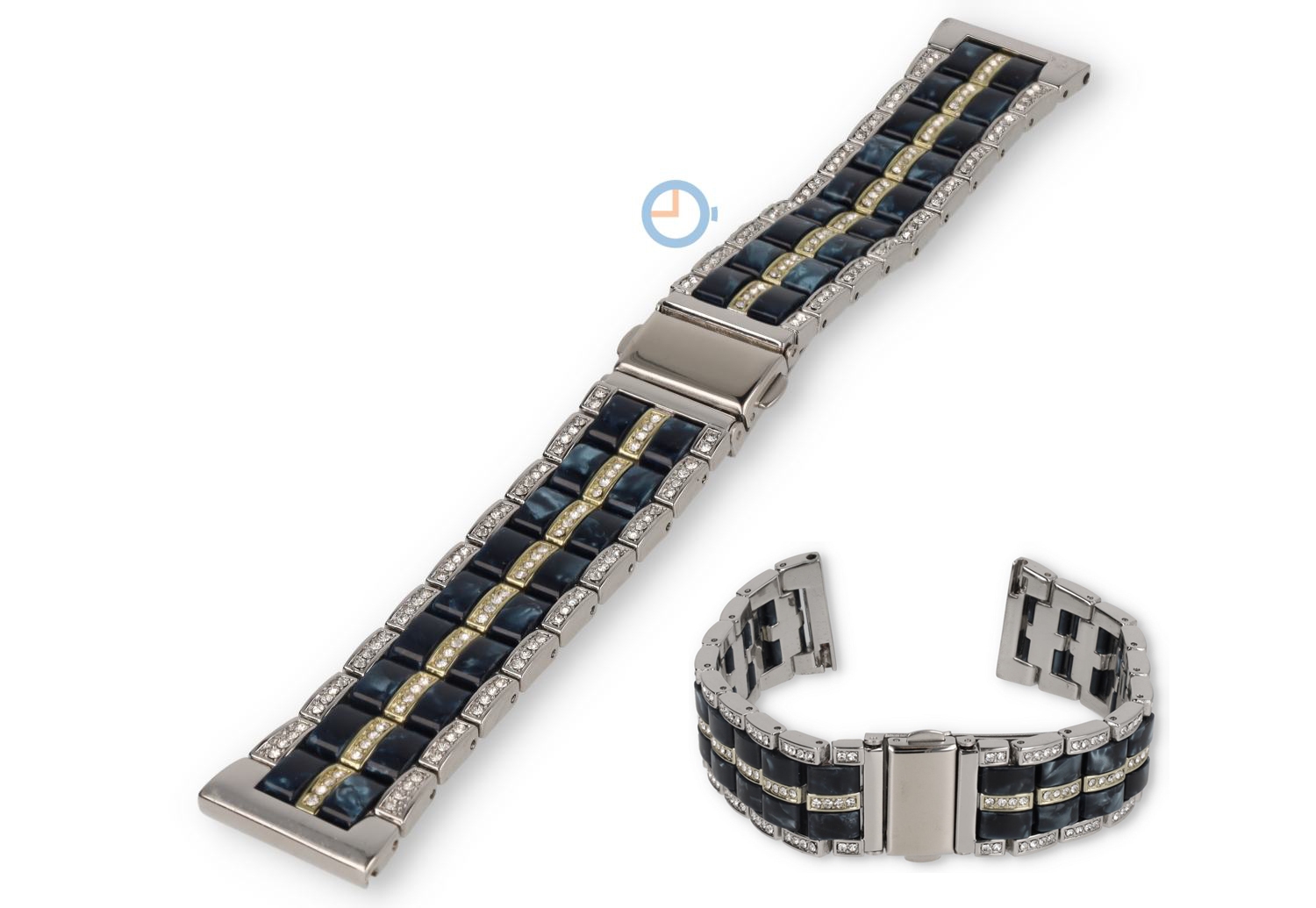 22mm modernes Uhrenarmband Stahl/Resin - silberfarbig/blau