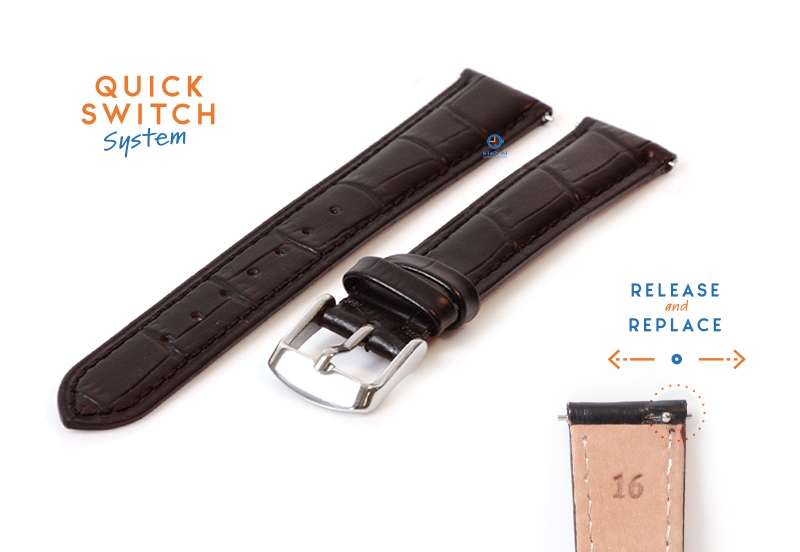 16mm Lederarmband mit KrokoprÃ¤gung - schwarz