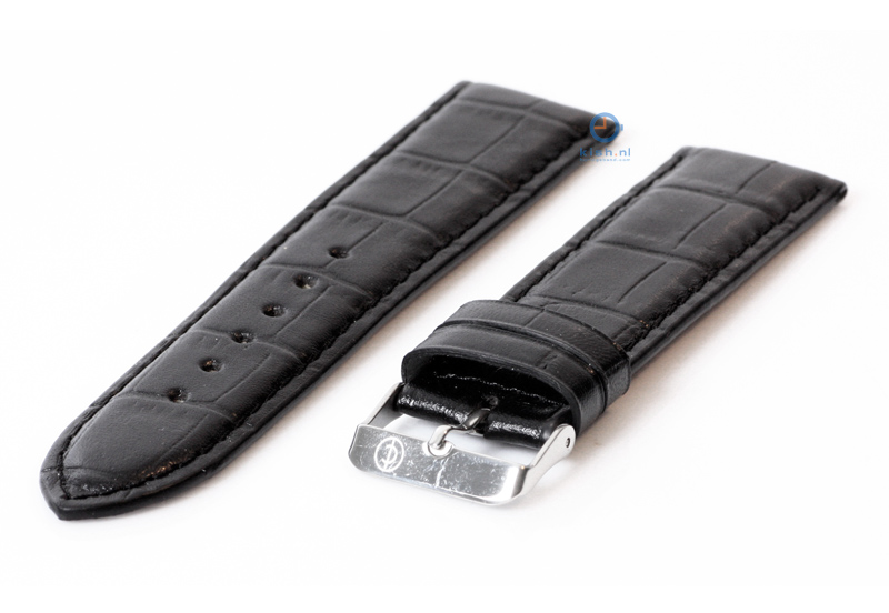 Uhrenarmband 24mm schwarz Leder mit Kroko - Druck