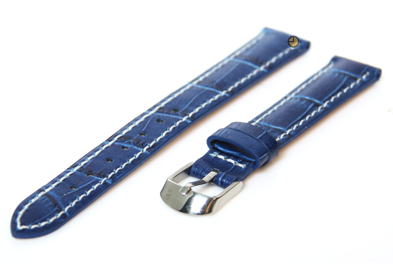 Uhrenarmband 12mm Blau Leder mit Kroko - Druck