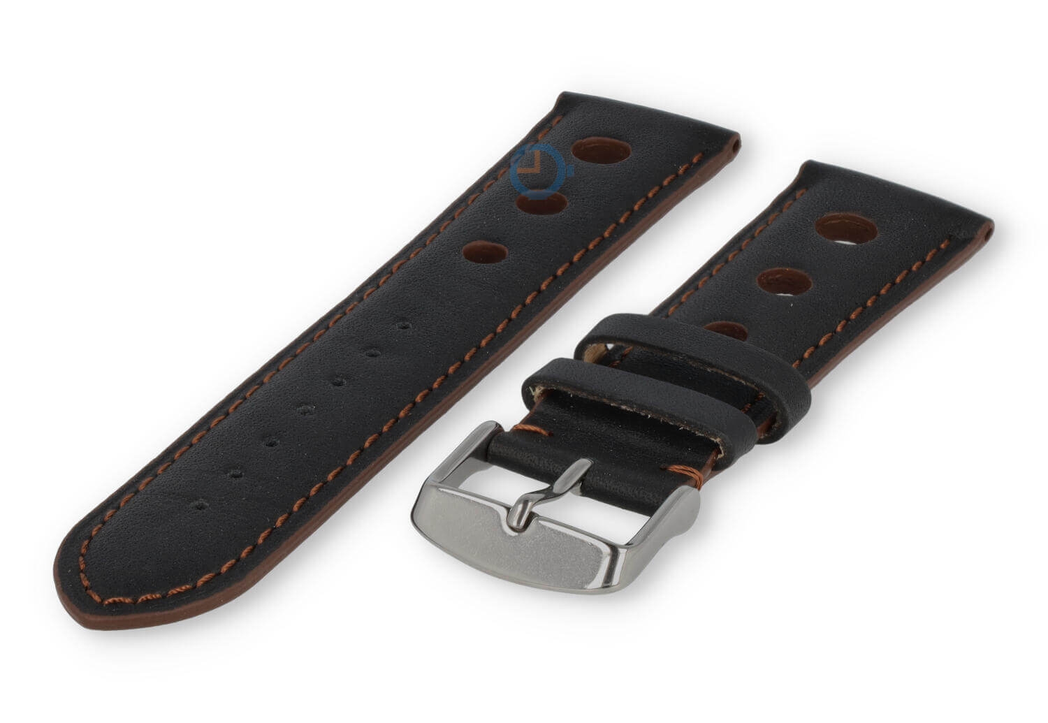 Rally Uhrenarmband aus Leder - 24mm - schwarz mit braune Naht