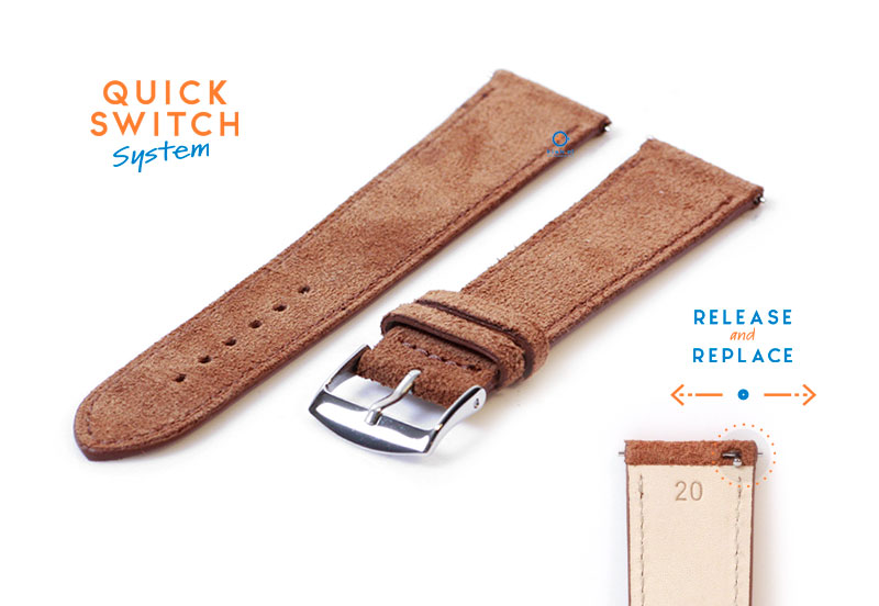 Uhrenarmband 20mm braun Wildleder