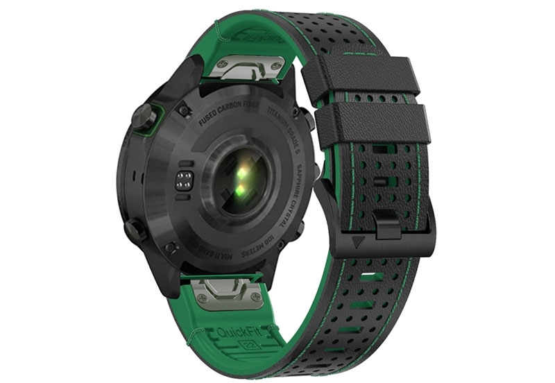 Premium 26mm Armband - leer/Silikon - schwarz/grün