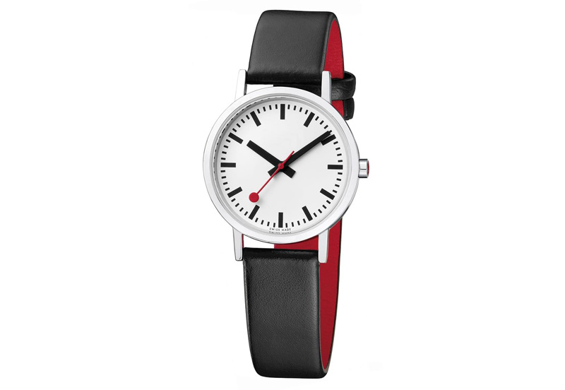 Mondaine 16mm Uhrenarmband Schwarz Rot glänzend