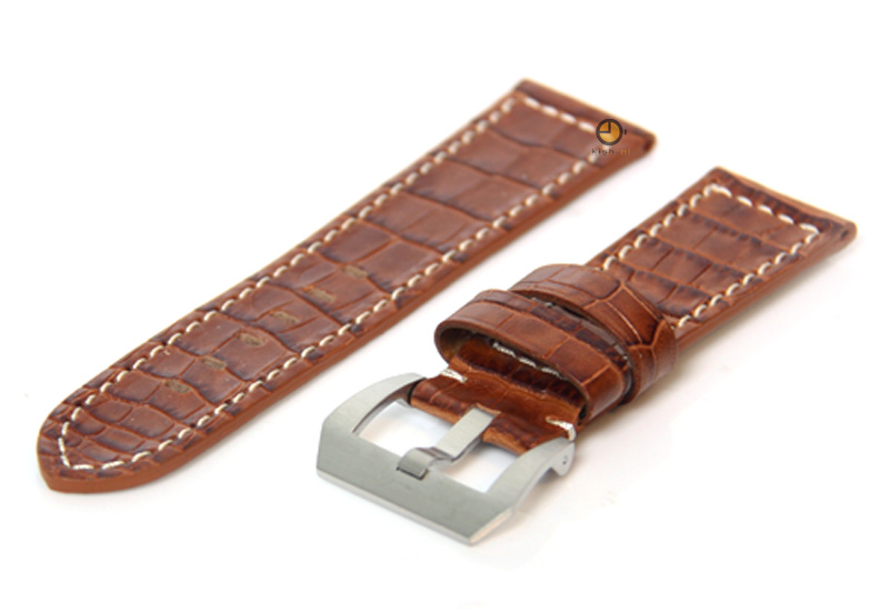 Uhrenarmband 24mm Braun Leder mit Kroko - Druck