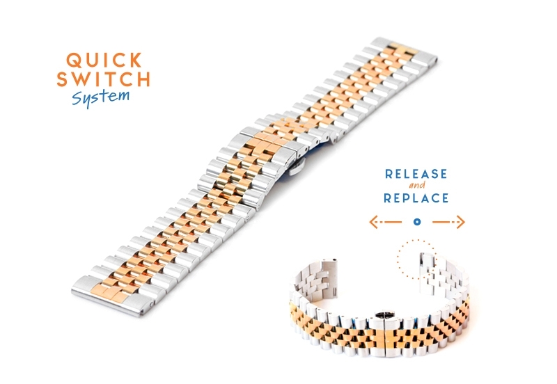 Bicolour Uhrenarmband 20mm Silber/RosÃ©gold - Stahl