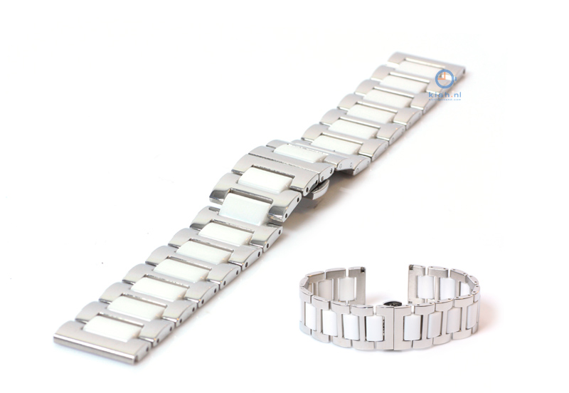 Uhrenarmband 22mm silber/weiß Stahl