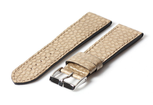 Uhrenarmband 24mm Beige Leder mit Stingray-Druck