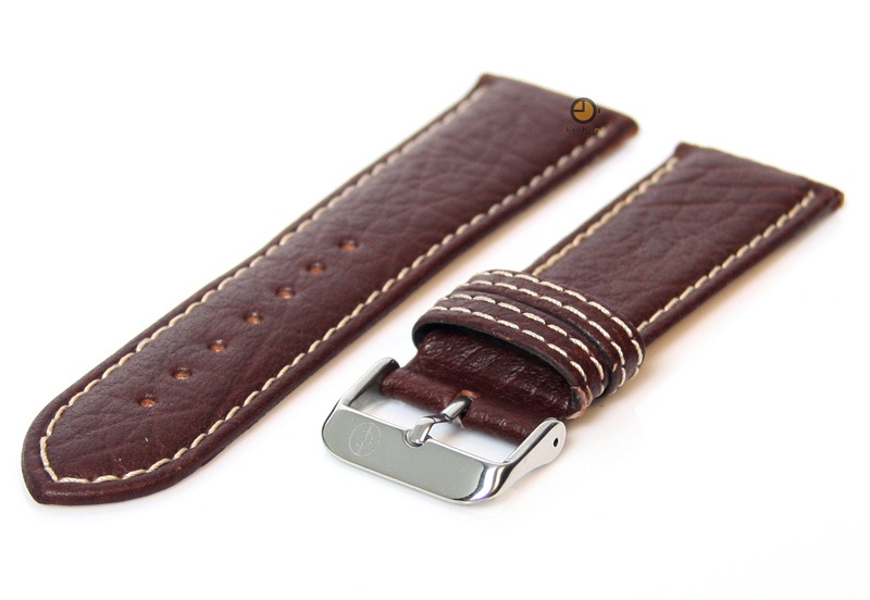 Uhrenarmband 24mm Dunkelbraun Leder mit weißer Naht