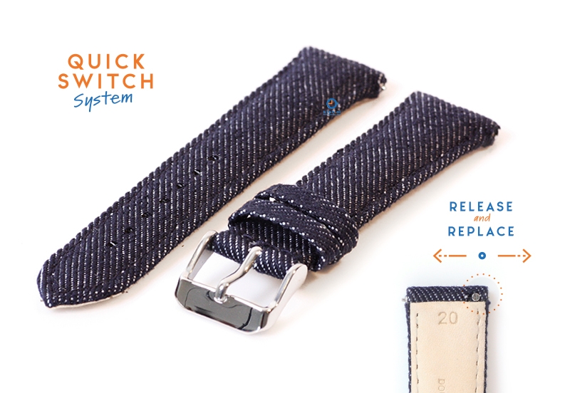 Uhrenarmband 20mm Leder mit Denim - Look