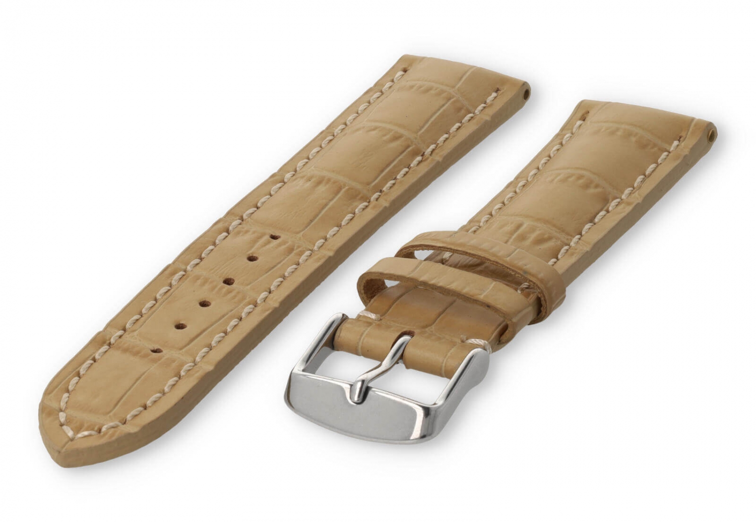 Uhrenarmband mit krokoprint 20mm beiges Leder