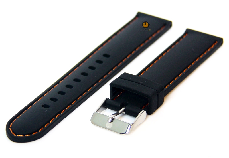 Uhrenarmband 18mm Silikon Schwarz/Orange