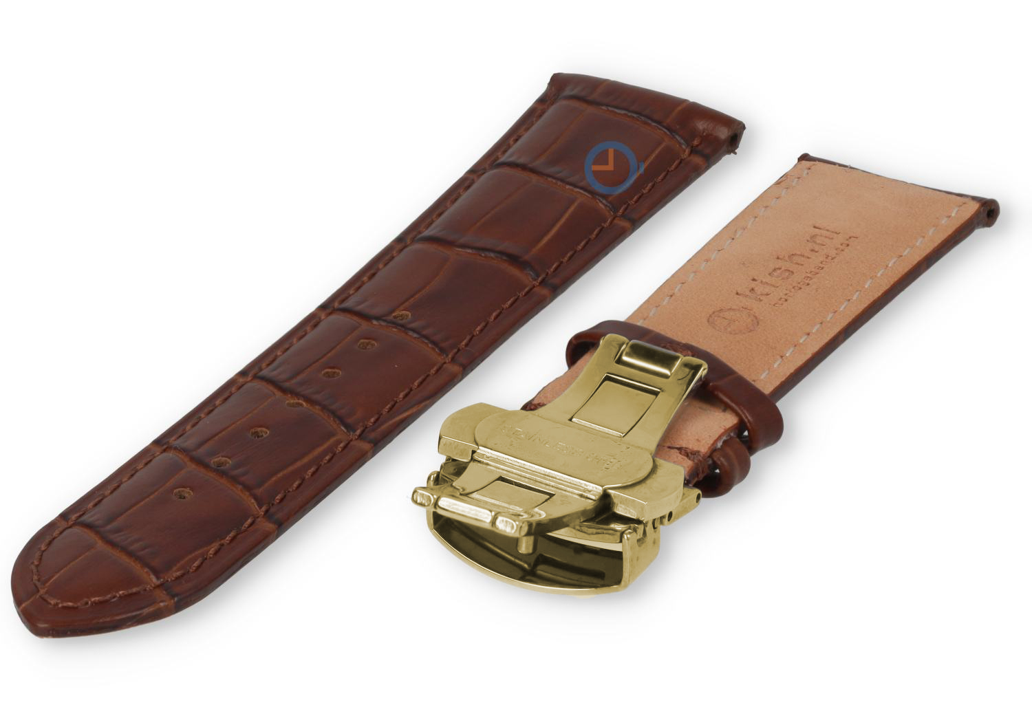 Luxuriöses Certina-Uhrenarmband aus dunkelbraunem Leder – Faltschließe (gold) – 22 mm