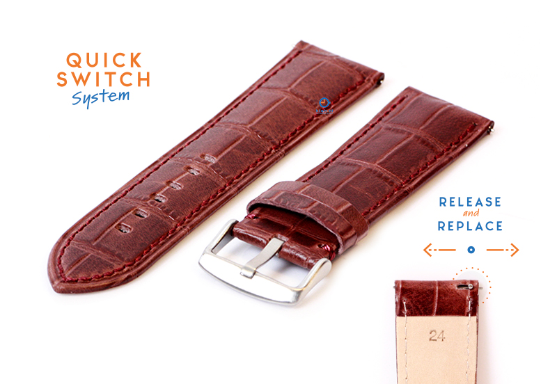 24mm Lederarmband mit Krokoprägung - hellbraun