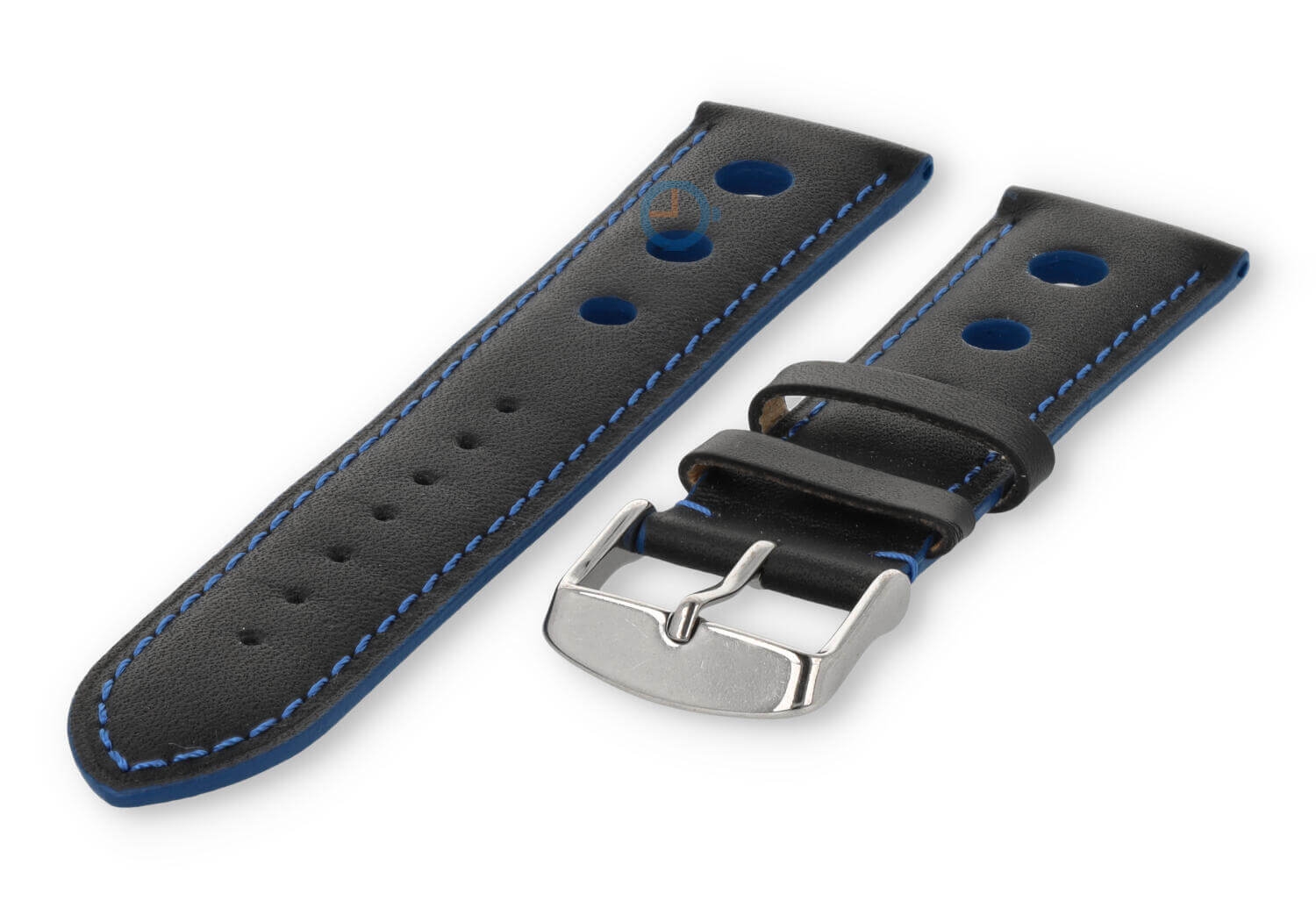 Rally Uhrenarmband aus Leder - 24mm - schwarz mit blaue Naht