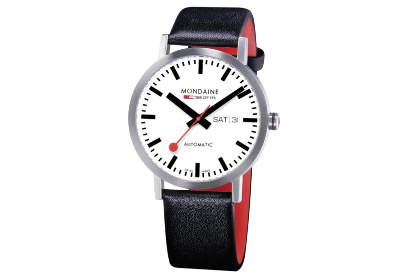 Mondaine 20mm Uhrenarmband Schwarz Rot glänzend
