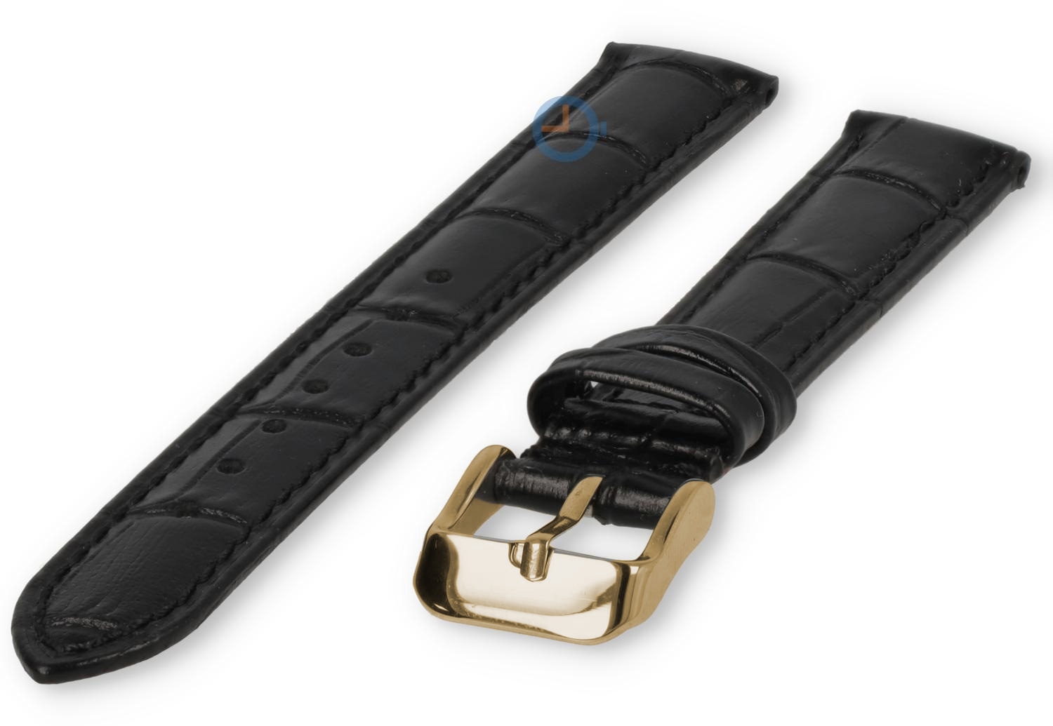 Uhrenarmband 17mm - Kroko Leder - schwarz - gold