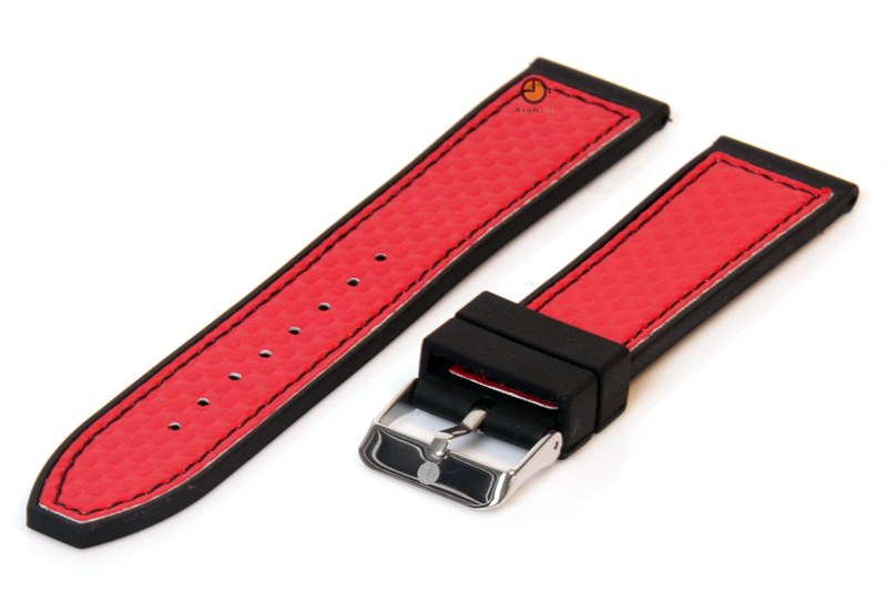 Uhrenarmband 20mm Schwarz - Rot Silikon mit Pigmentdruck