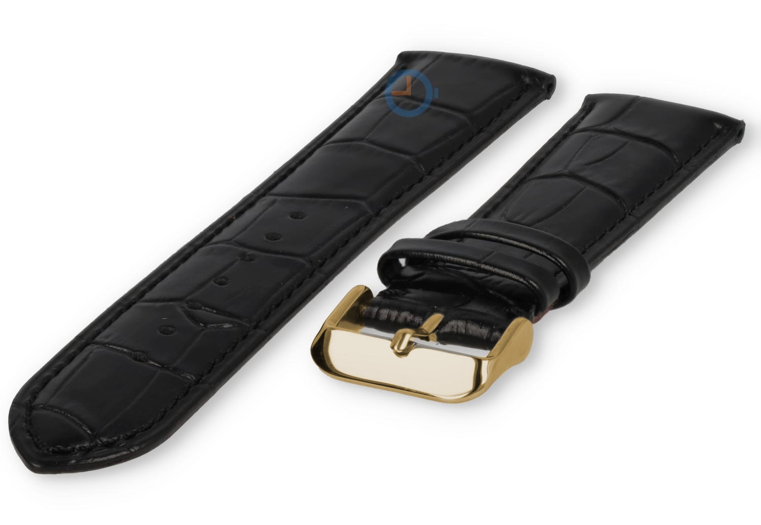 Uhrenarmband 23mm - Kroko Leder - schwarz - gold