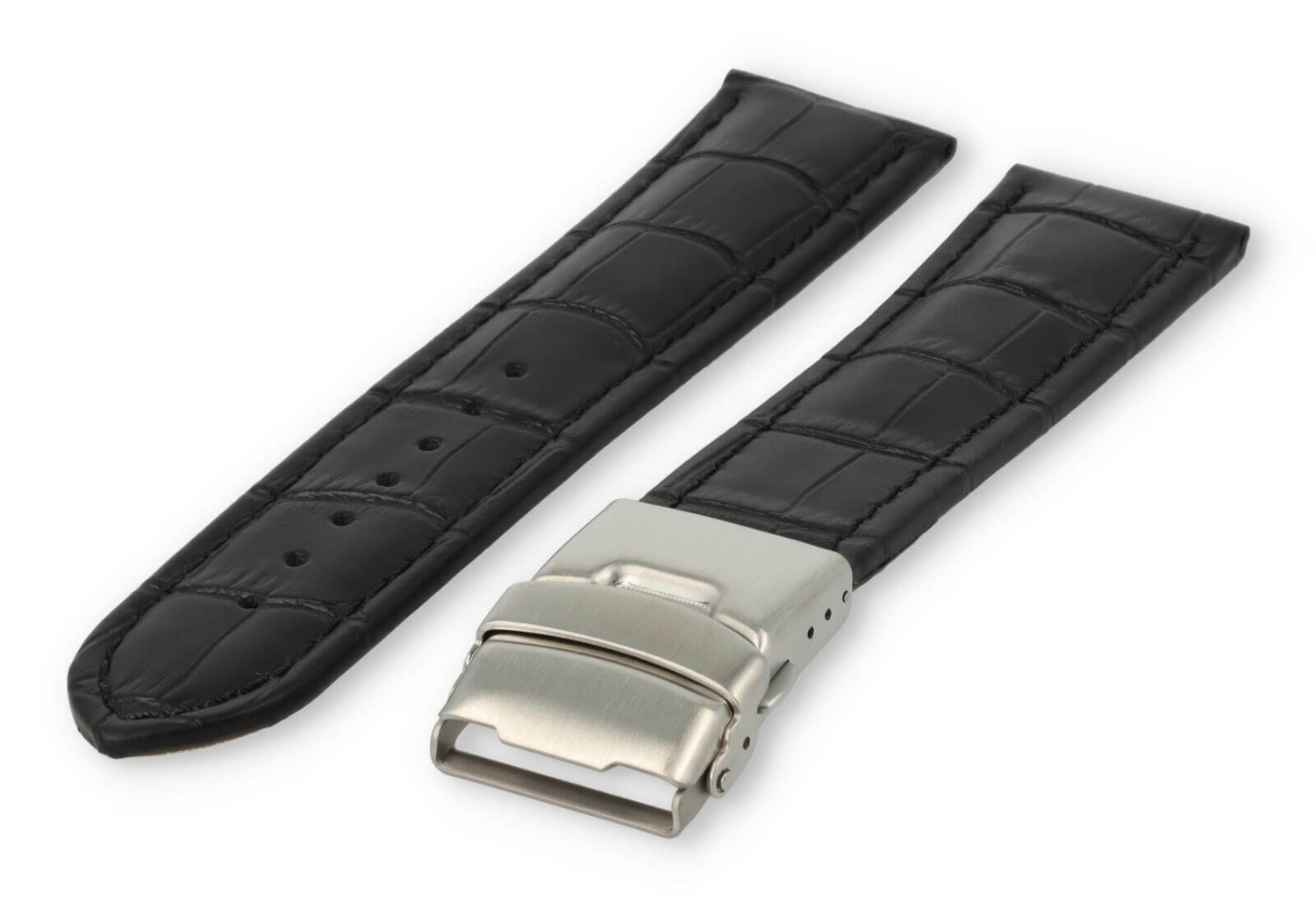 Uhrenarmband mit Faltschließe 22mm schwarzes Leder