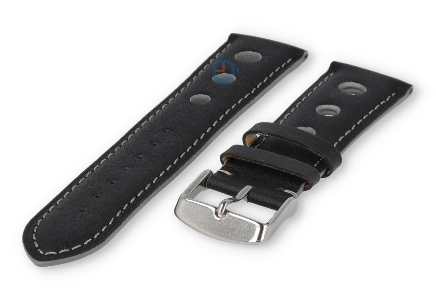 Rally Uhrenarmband aus Leder - 22mm - schwarz mit graue Naht