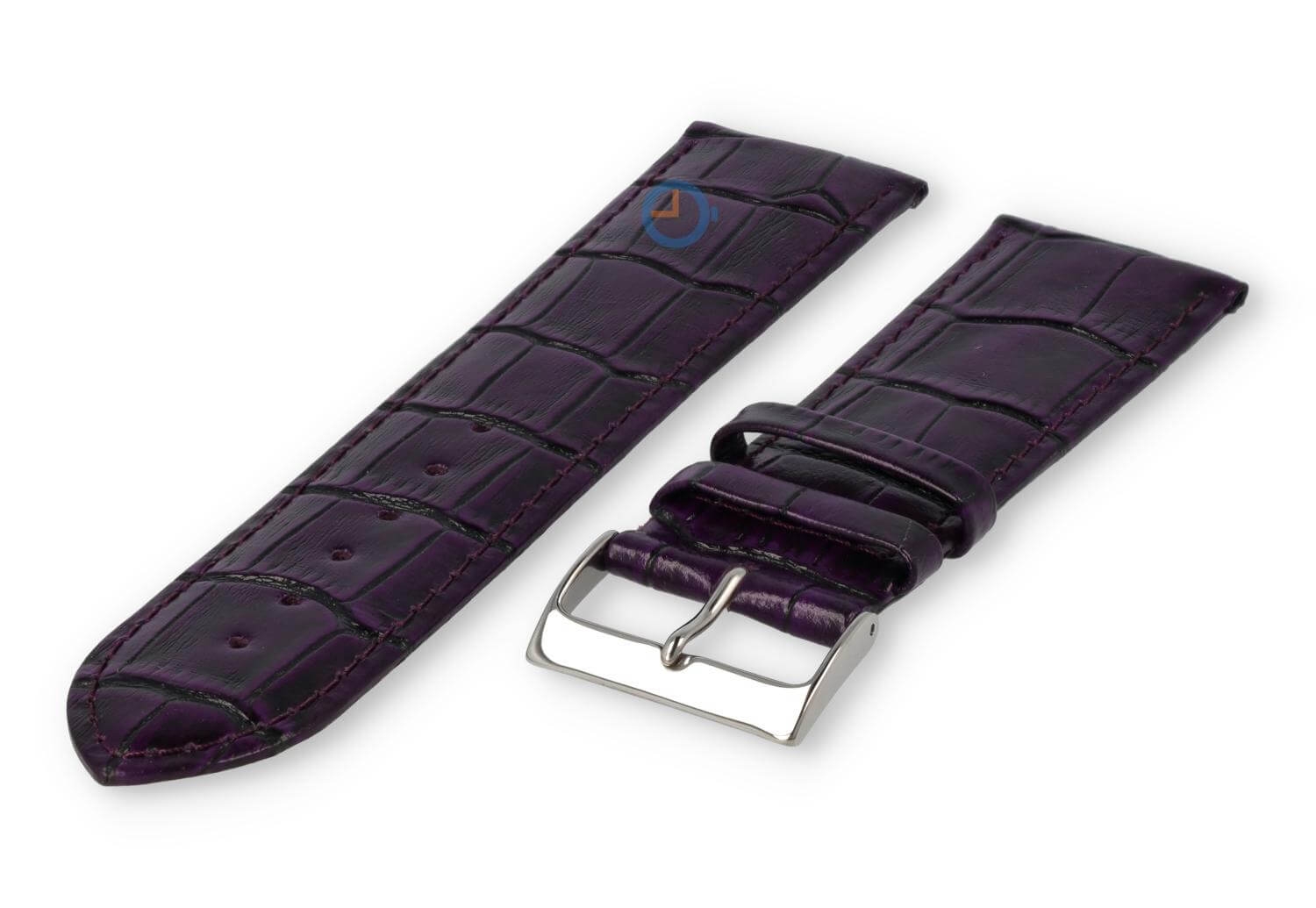 Gepolstertes Kroko - Lederband - 24mm - aubergine