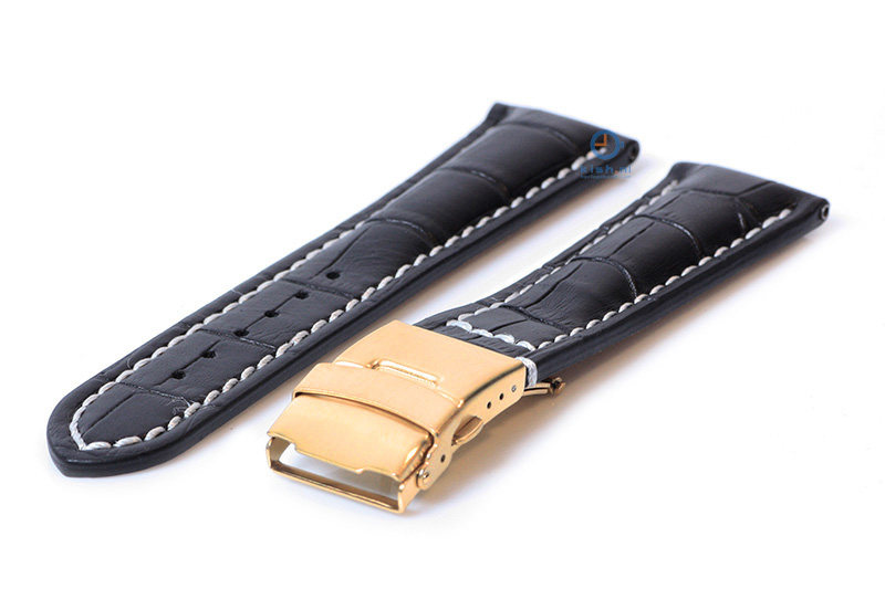 Gisoni Uhrenarmband 24mm Kroko - schwarz leder mit golden Faltschließe