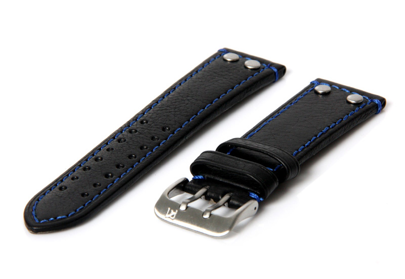 Uhrenarmband 20mm Schwarz/Blau Leder
