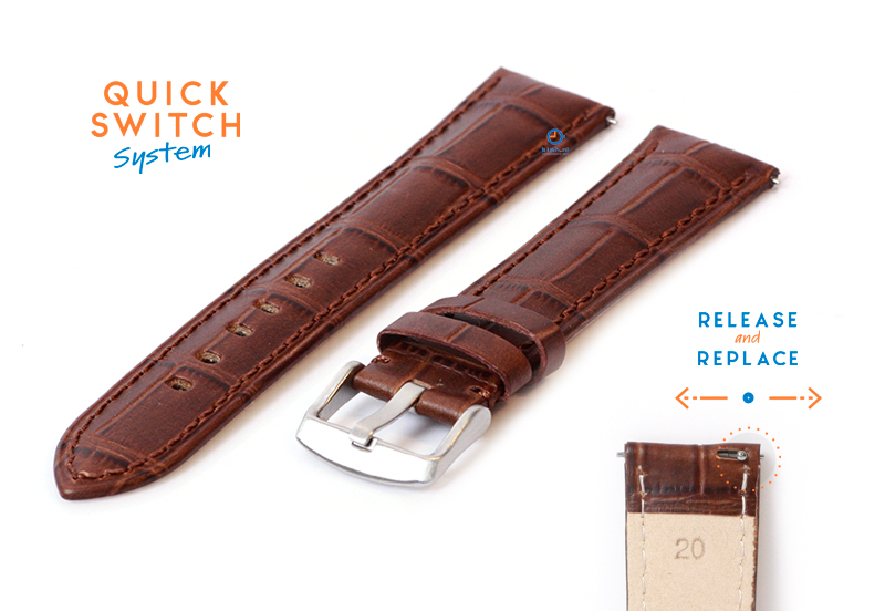 Uhrenarmband 20mm Lederarmband mit Krokoprägung - braun