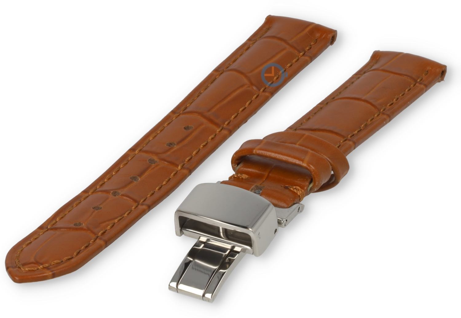 15mm Uhrenarmband Krokoleder mit Schmitterlingsfaltschließe - cognacbraun