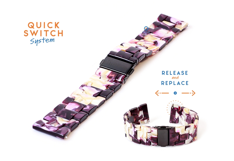20mm resin Uhrenarmband - turtle lila/weiß