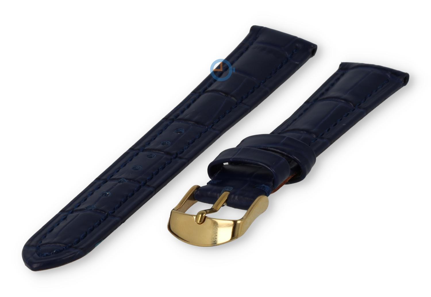 20mm Lederarmband mit Krokoprägung - dunkelblau - goldene Dornschließe